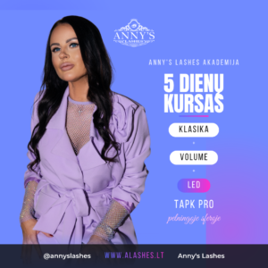 5 dienų bazinis kursas klasikinis + volume + LED blakstienų priauginimas nuo nulio
